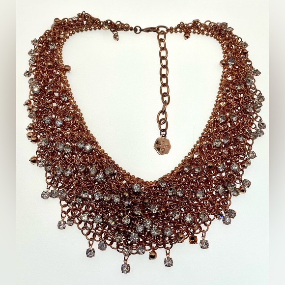 Outstanding Signed Graziano Gold Tone Cubic Zirconia Crystal Bib Necklace - Picture 4 of 12